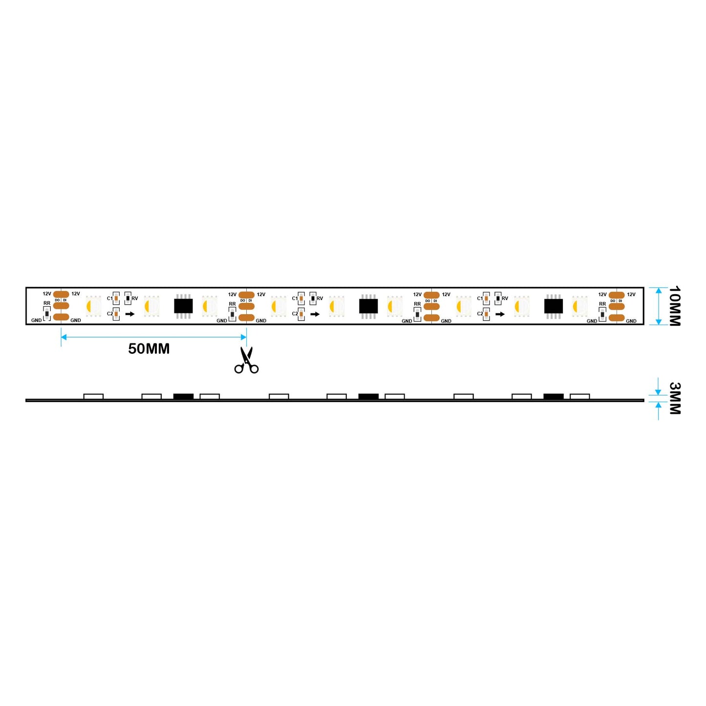  UCS2904 SPI 5050 RGBWW LED Strip Light 12V – 5M Digital Addressable, IP20