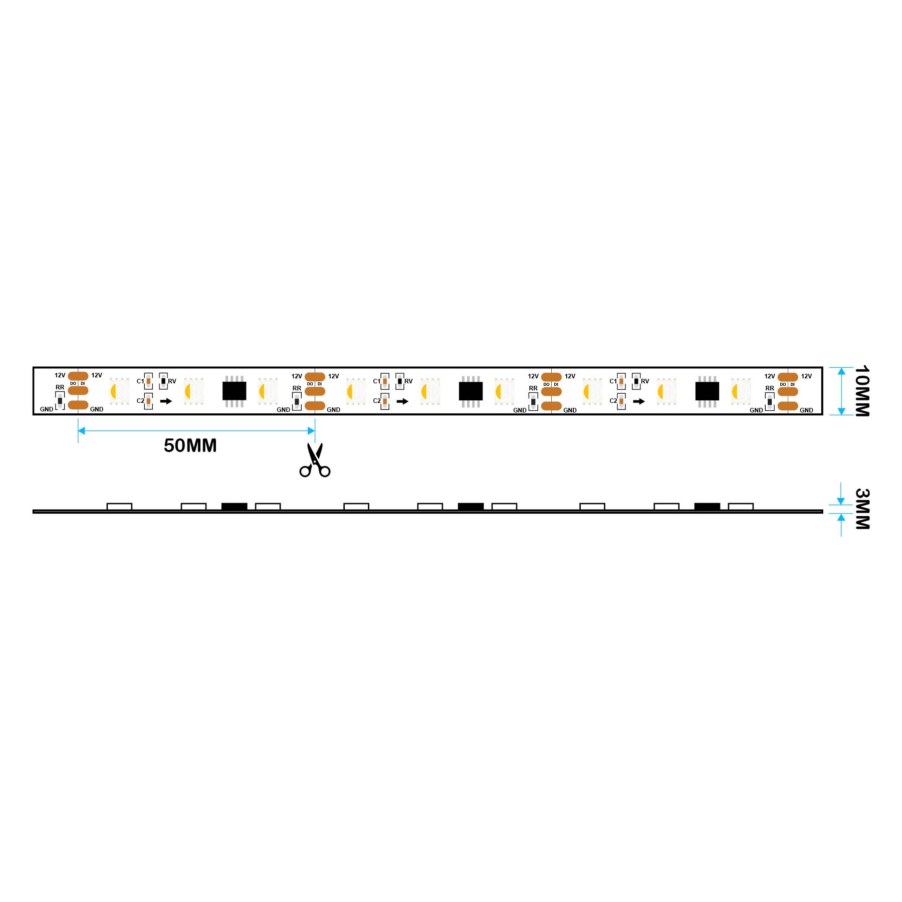  UCS2904 SPI 5050 RGBWW LED Strip Light 12V – 5M Digital Addressable, IP20