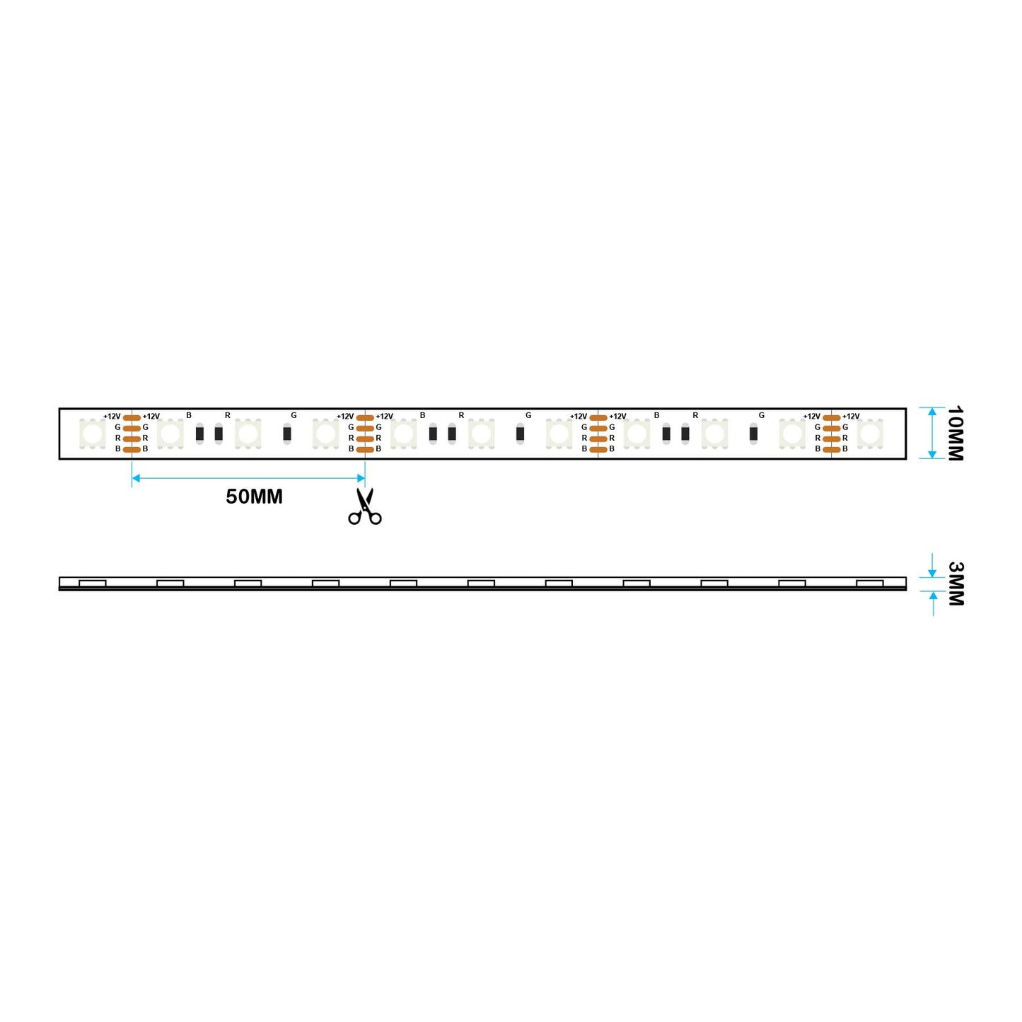  LED 5050 Strip Light, 5M Reel, IP44, 12V, 60 LEDs/M, RGB