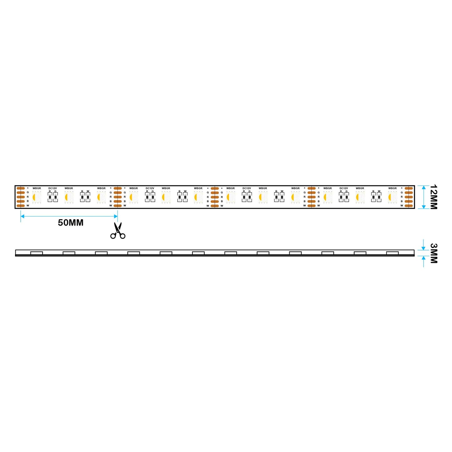  LED 5050 Strip Light, 5M Reel, IP44, 12V, 60 LEDs/M, RGB+Warm White