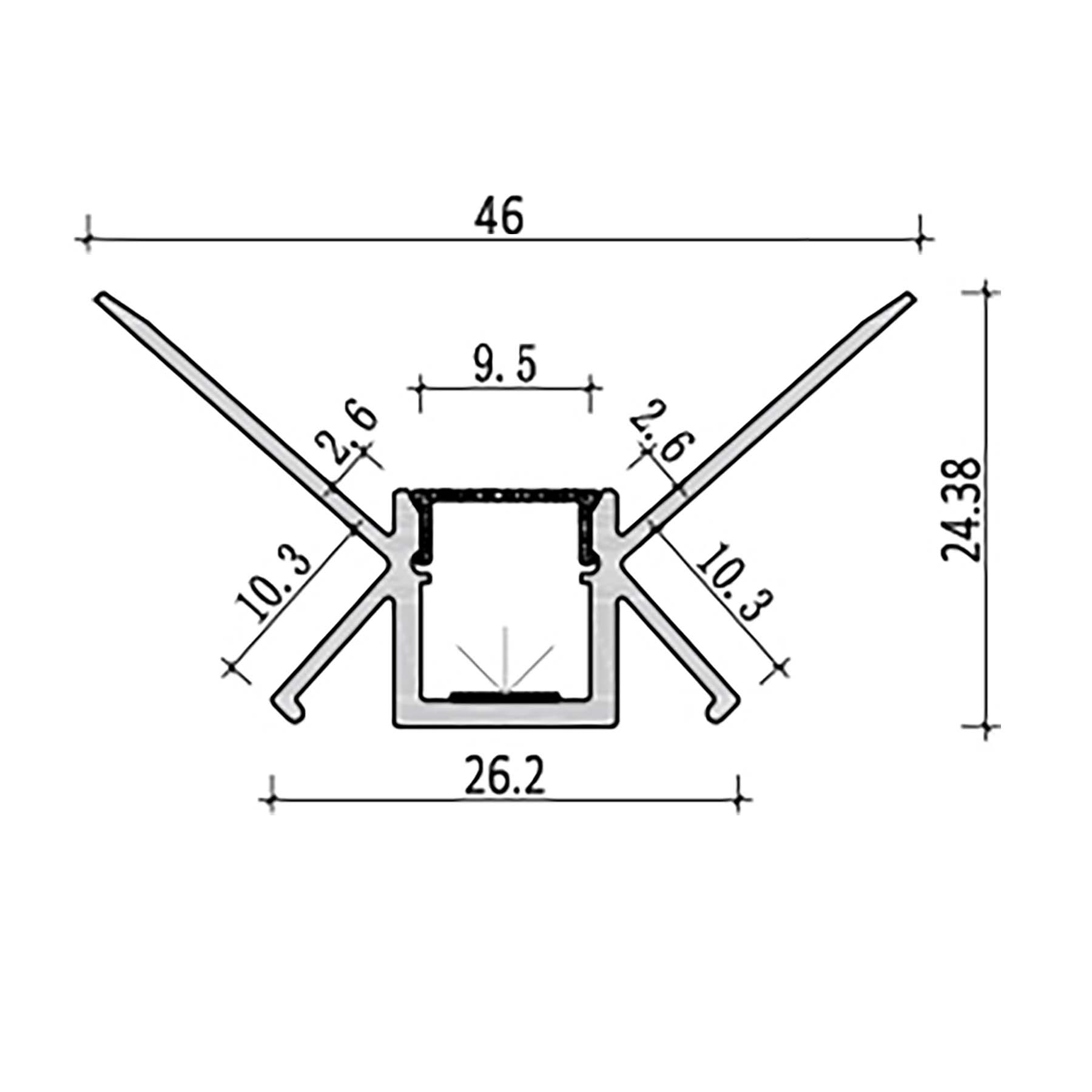  Plaster-In Trimless Recessed LED Aluminium Profile 46x24.38mm (127)