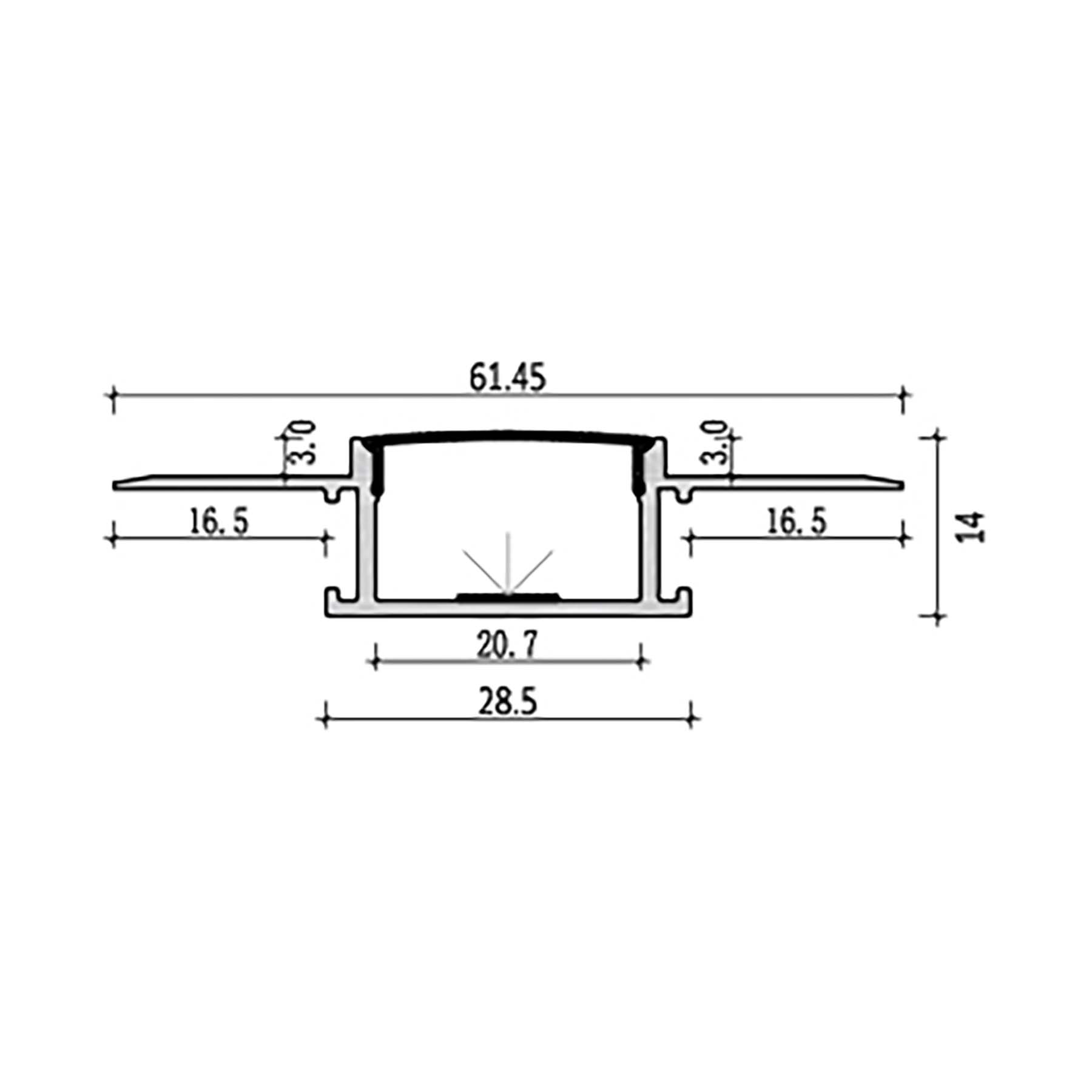  Plaster-In Trimless Recessed LED Aluminium Profile 61.45x14mm (122-C6214)