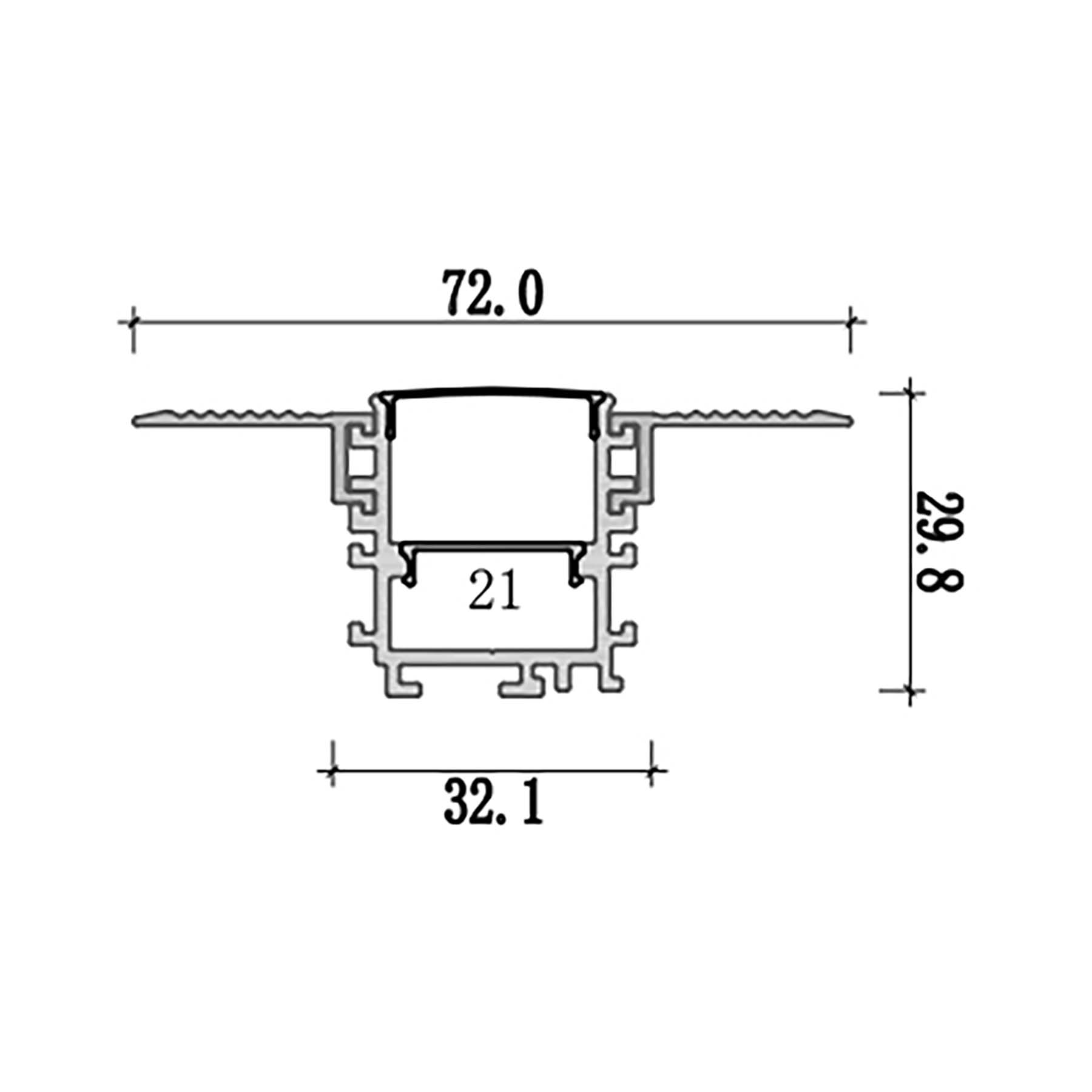  Plaster-In Trimless Recessed LED Aluminium Profile 72x29.8mm (348-C7230)