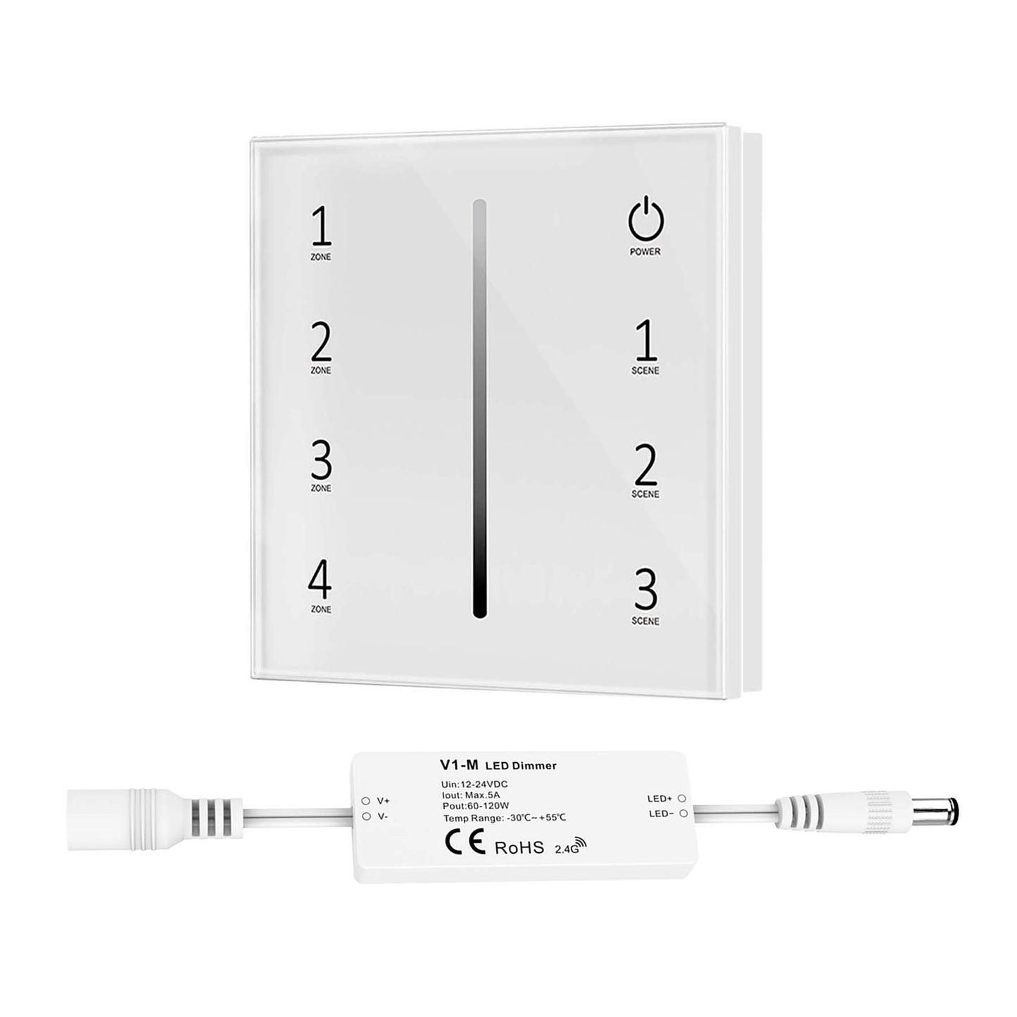  LED 12-24V DC Dimming Controller V1-M(D) + 4 Zone Panel Remote Control 100-240V AC Input T11-1