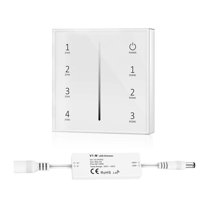  LED 12-24V DC Dimming Controller V1-M(D) + 4 Zone Panel Remote Control 2*AAA Battery T21