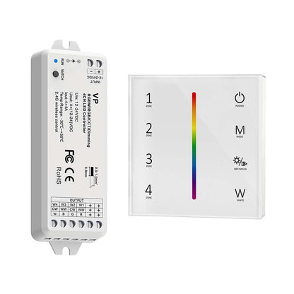  LED 12-24V DC Dimming/CCT/RGB/RGBW Controller VP + 4 Zone Panel Remote Control 100-240V AC Input T14-1