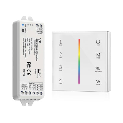  LED 12-24V DC Dimming/CCT/RGB/RGBW Controller VP + 4 Zone Panel Remote Control 2*AAA Battery T24