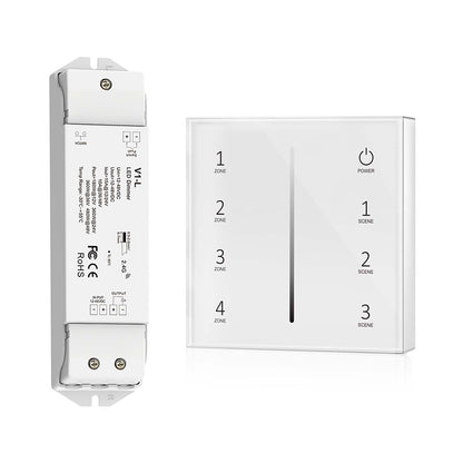  LED 12-48V DC Dimming Controller V1-L + 4 Zone Panel Remote Control 2*AAA Battery T21