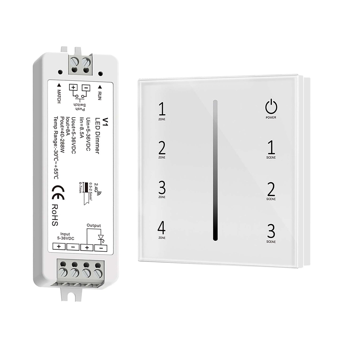  LED 5-36V DC Dimming Controller V1 + 4 Zone Panel Remote Control 100-240V AC Input T11-1