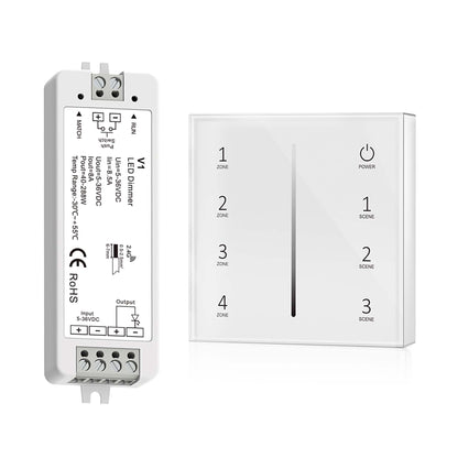  LED 5-36V DC Dimming Controller V1 + 4 Zone Panel Remote Control 2*AAA Battery T21
