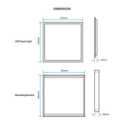  LED Backlit Panel Light Surface Mounted 600x600mm 42W White Frame