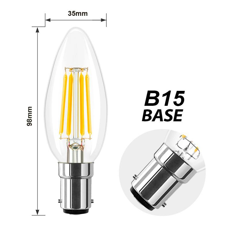  C35 Vintage Style Dimmable B15 4W LED Filament Candle Light Bulb