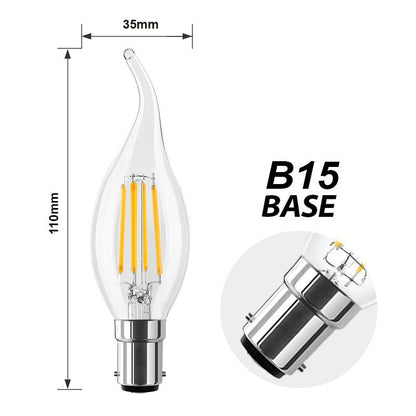  C35 Vintage Style Dimmable B15 4W LED Filament Flame Tip Candle Light Bulb
