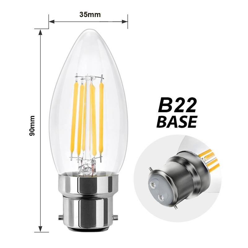  C35 Vintage Style Dimmable B22 6W LED Filament Candle Light Bulb