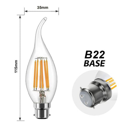  C35 Vintage Style Dimmable B22 6W LED Filament Flame Tip Candle Light Bulb