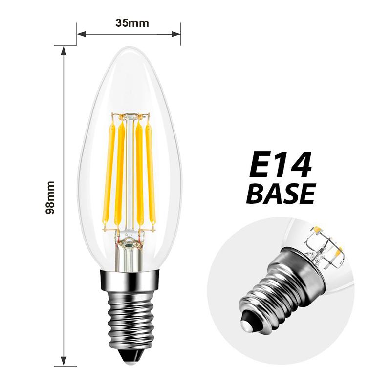  C35 Vintage Style Dimmable E14 4W LED Filament Candle Light Bulb