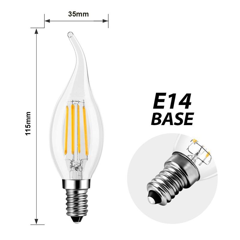  C35 Vintage Style Dimmable E14 4W LED Filament Flame Tip Candle Light Bulb