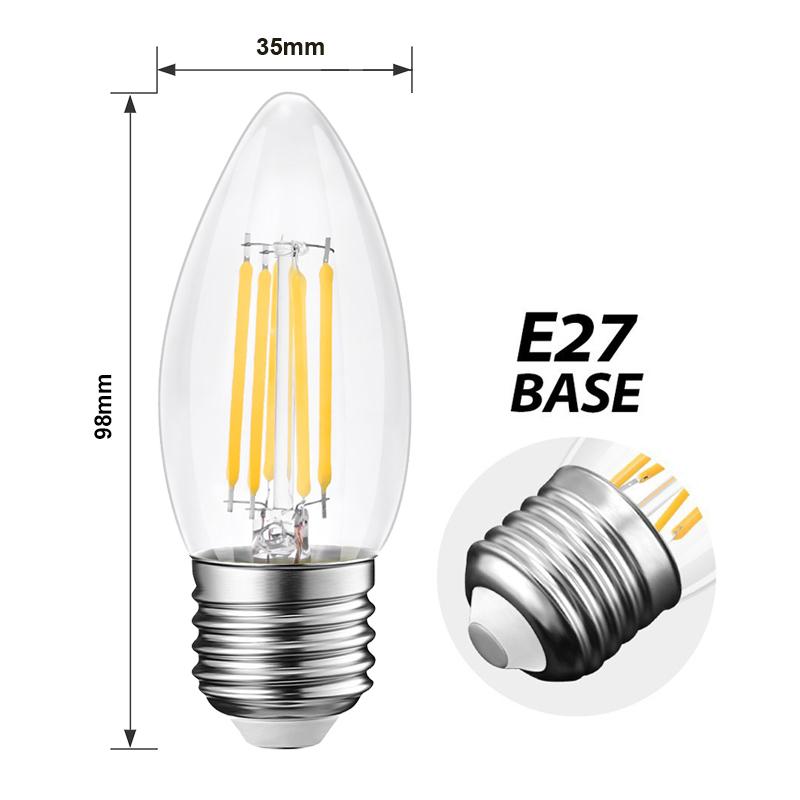  C35 Vintage Style Dimmable E27 6W LED Filament Candle Light Bulb