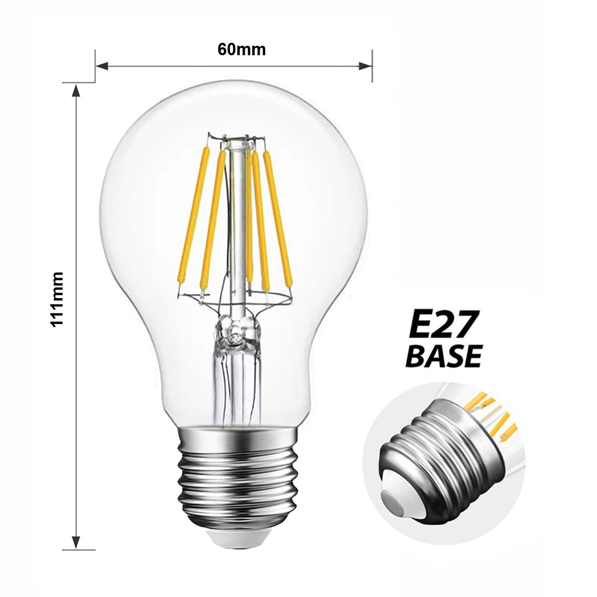  A60 Vintage Style Dimmable E27 8W LED Filament Globe GLS Light Bulb