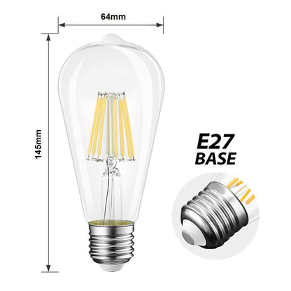 ST64 Vintage Style Dimmable E27 8W LED Filament Pear Light Bulb