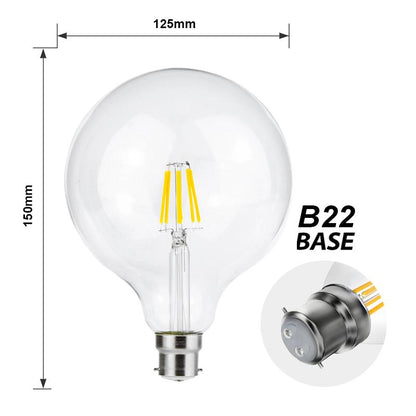  G125 Vintage Style Dimmable B22 8W LED Filament Globe Light Bulb