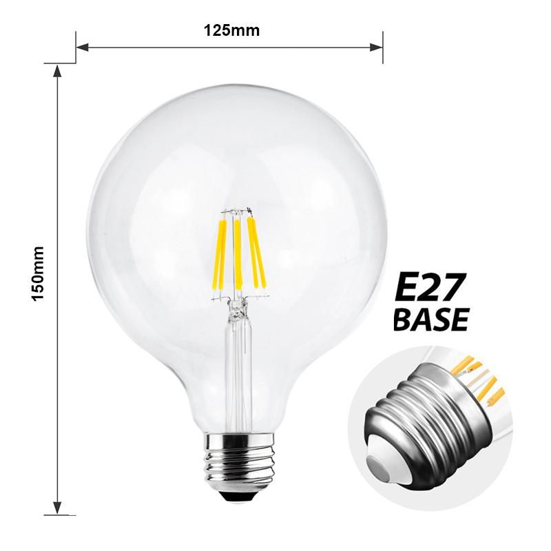  G125 Vintage Style Dimmable E27 8W LED Filament Globe Light Bulb