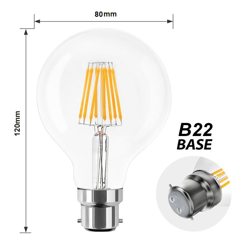  G80 Vintage Style Dimmable B22 8W LED Filament Globe Light Bulb