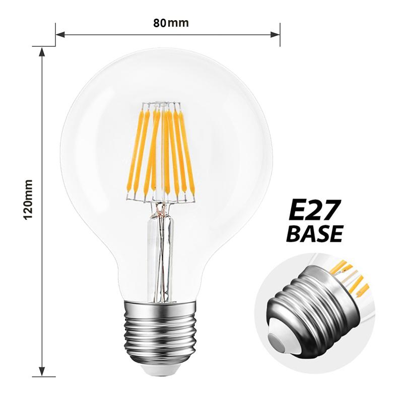  G80 Vintage Style Dimmable E27 8W LED Filament Globe Light Bulb