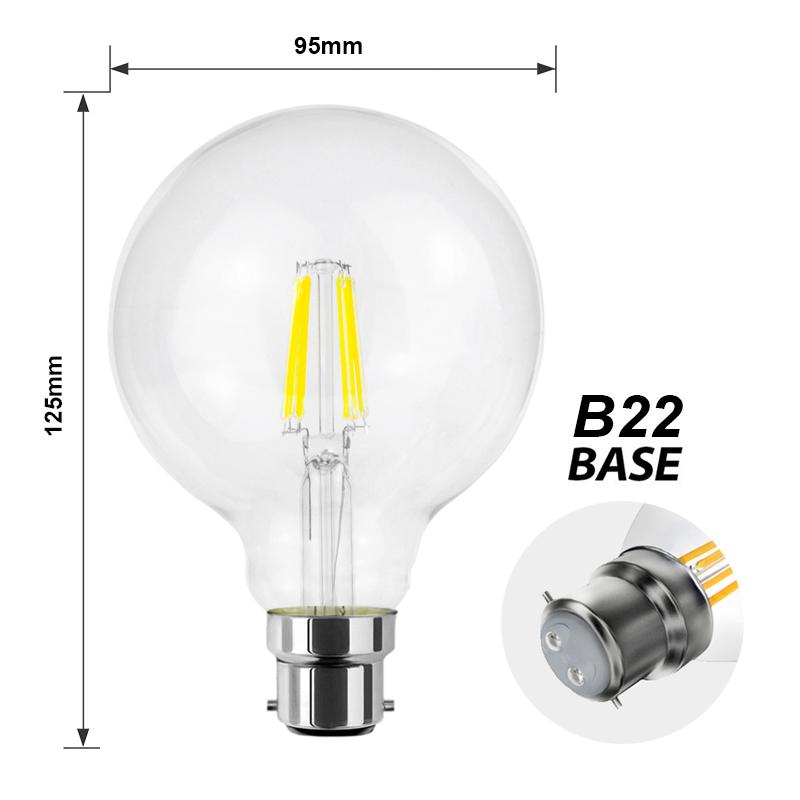  G95 Vintage Style Dimmable B22 8W LED Filament Globe Light Bulb