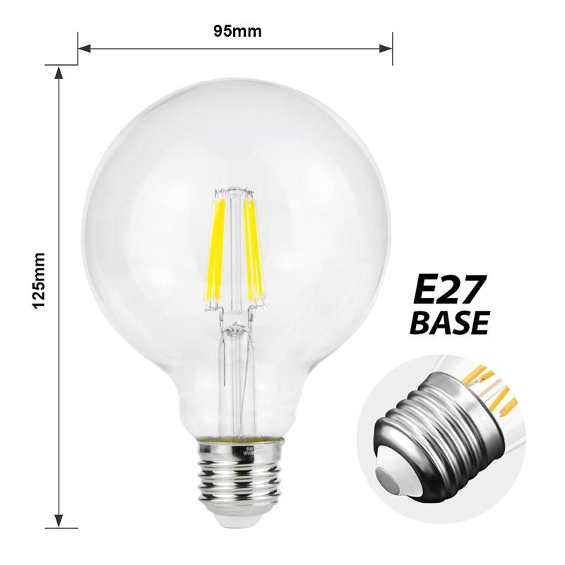  G95 Vintage Style Dimmable E27 8W LED Filament Globe Light Bulb