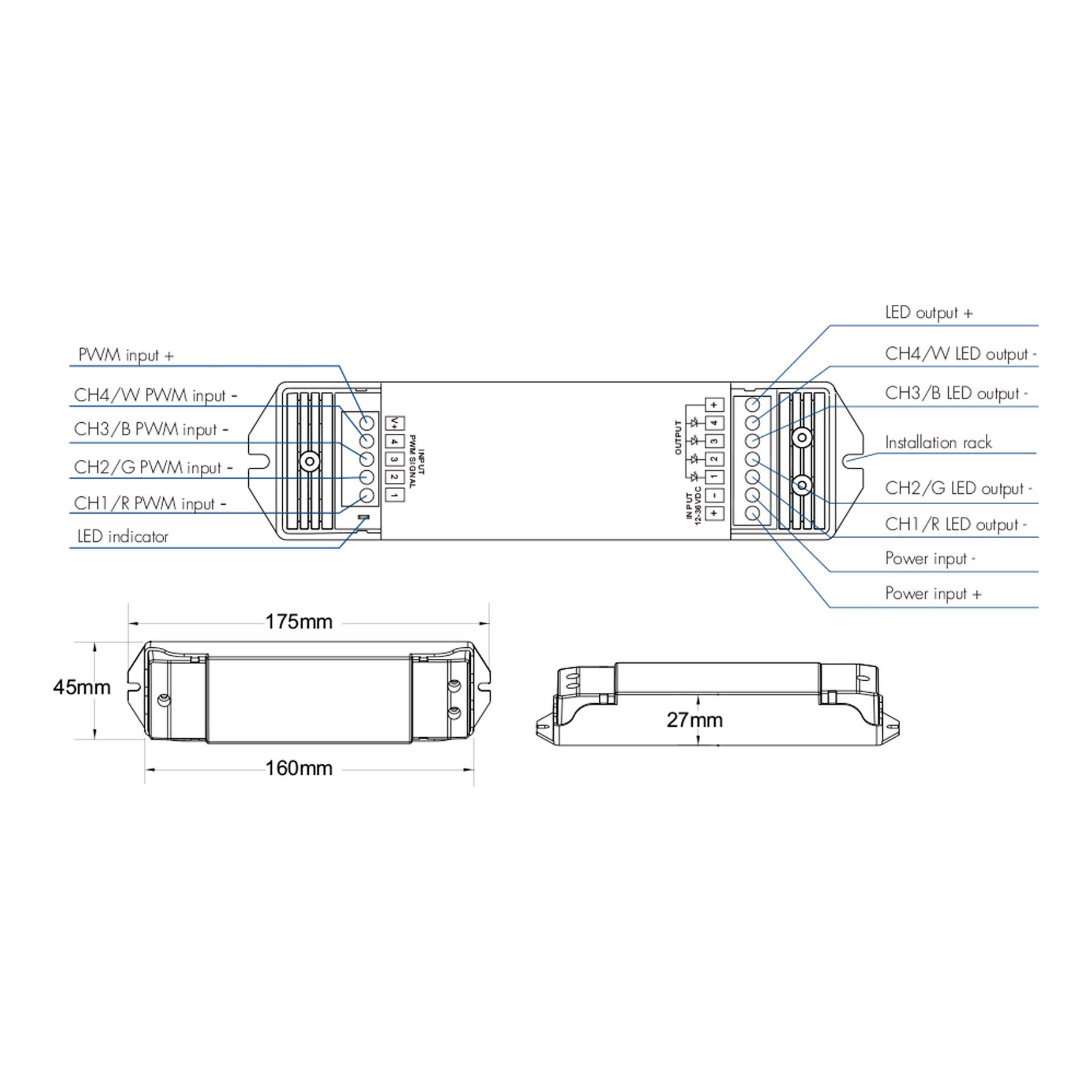  4CH*5A 12-36V Dimming/CCT/RGB/RGBW Power Repeater EV4