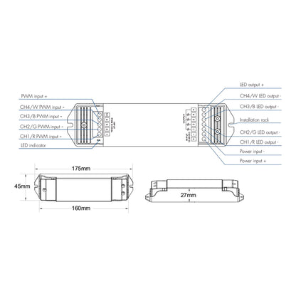  4CH*5A 12-36V Dimming/CCT/RGB/RGBW Power Repeater EV4