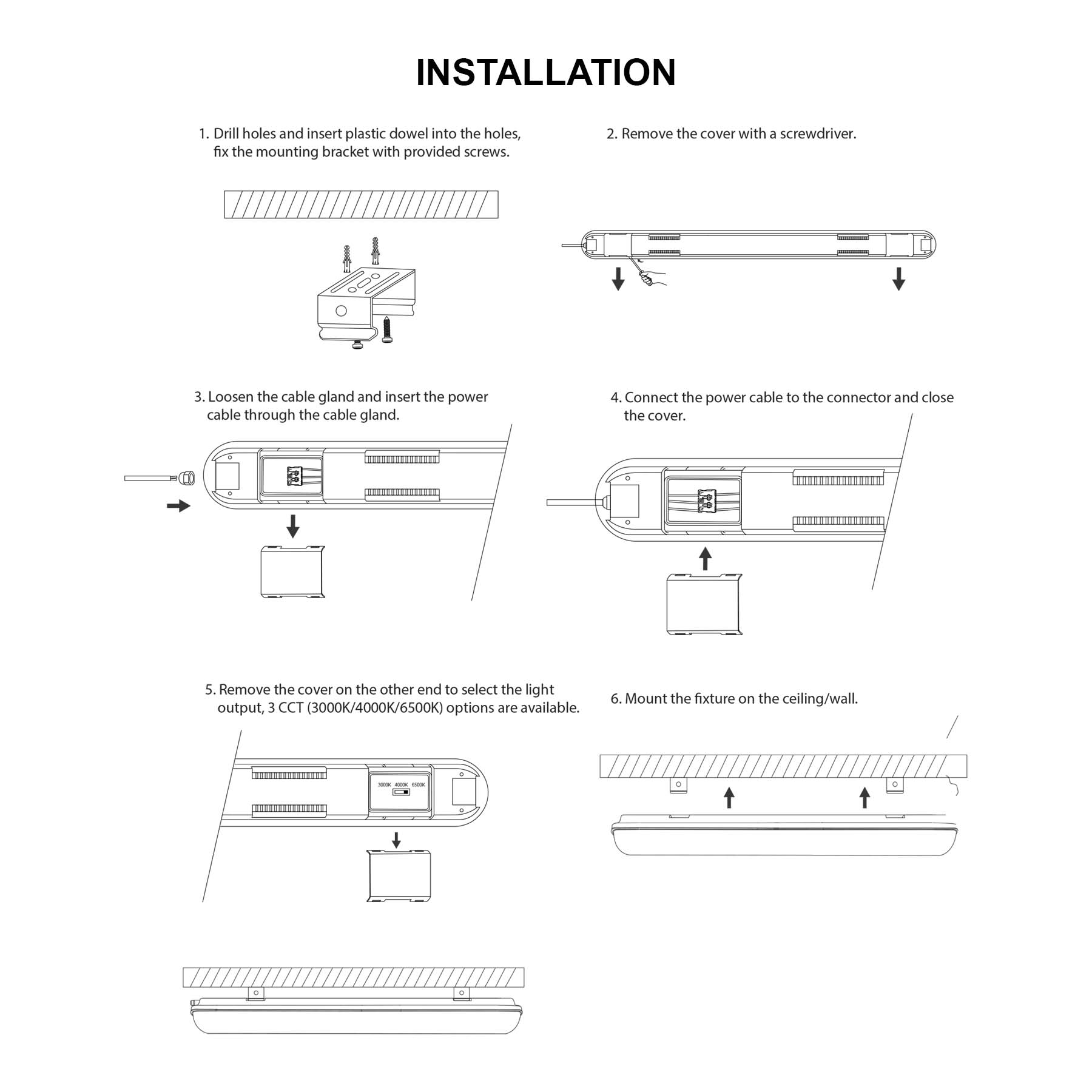  LED Tri-Proof Non-Corrosive Batten Light 3CCT