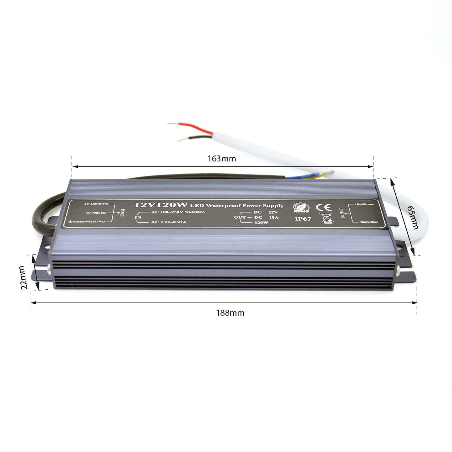  LED Power Supply Transformer DC 12V 120W 10A IP67