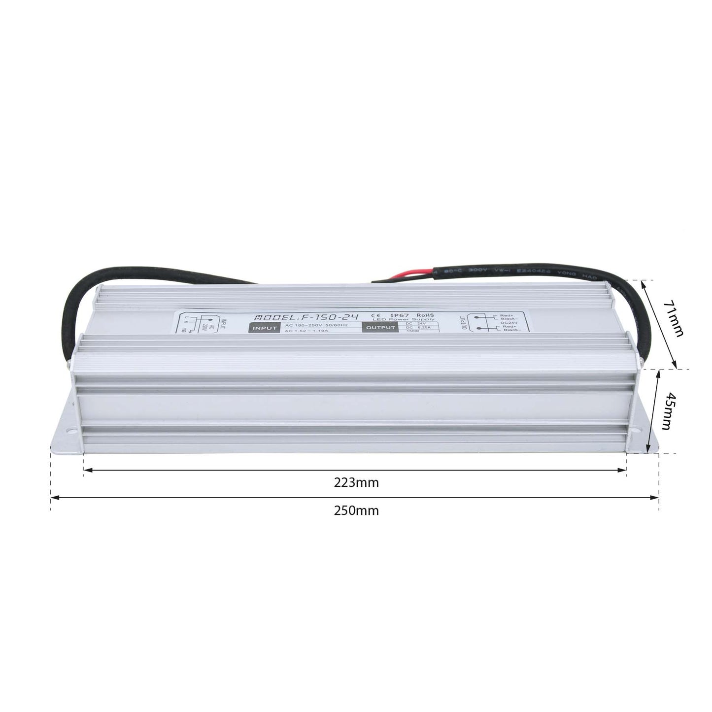  LED Power Supply Transformer DC 24V 150W 6.25A IP67
