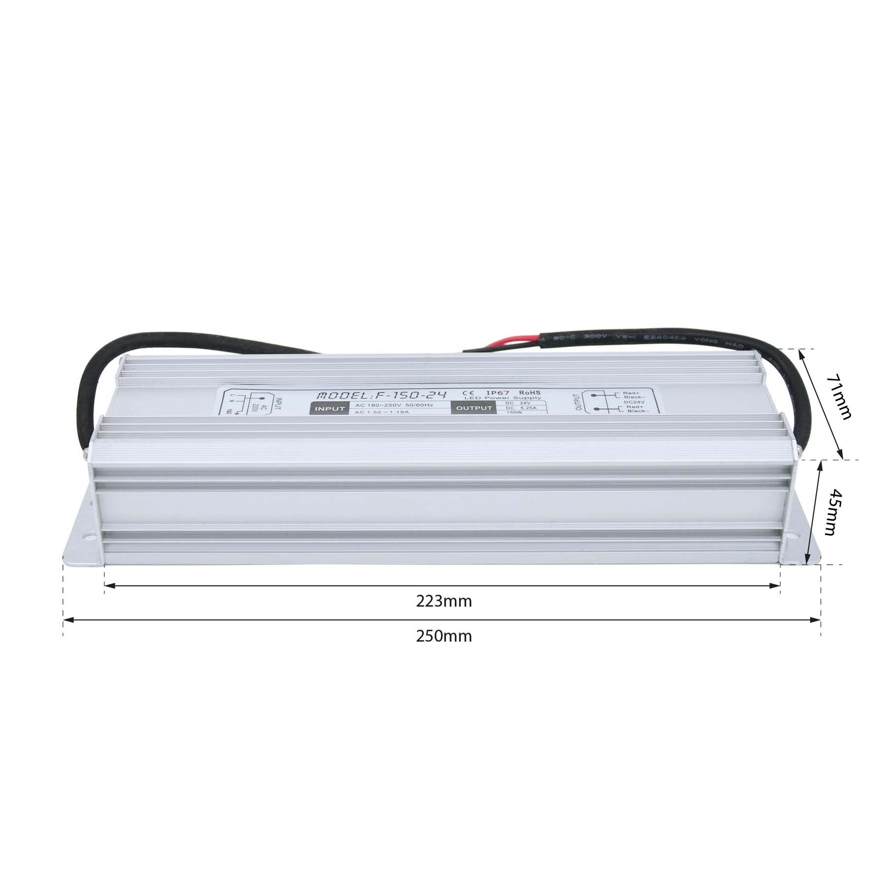  LED Power Supply Transformer DC 24V 150W 6.25A IP67