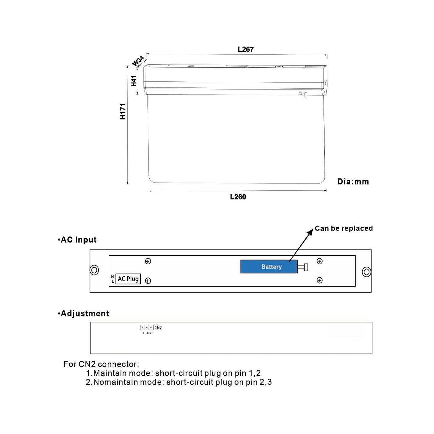  2W LED Emergency Exit Light - Down Arrow Legend