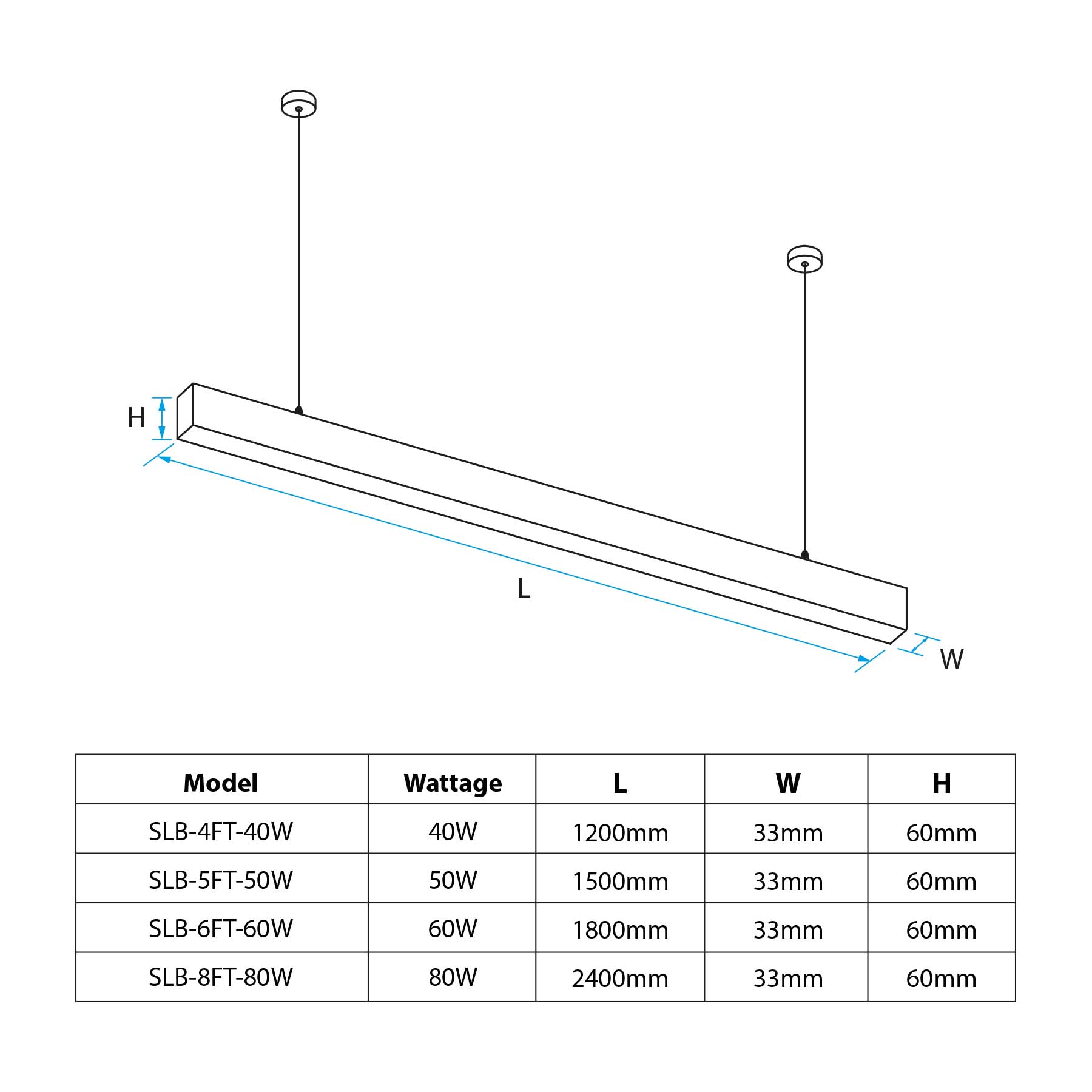  Modern Black LED Ultra Slim Linear Ceiling Pendant Light