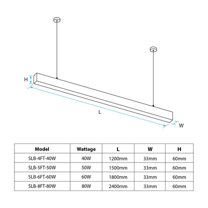  Modern Black LED Ultra Slim Linear Ceiling Pendant Light