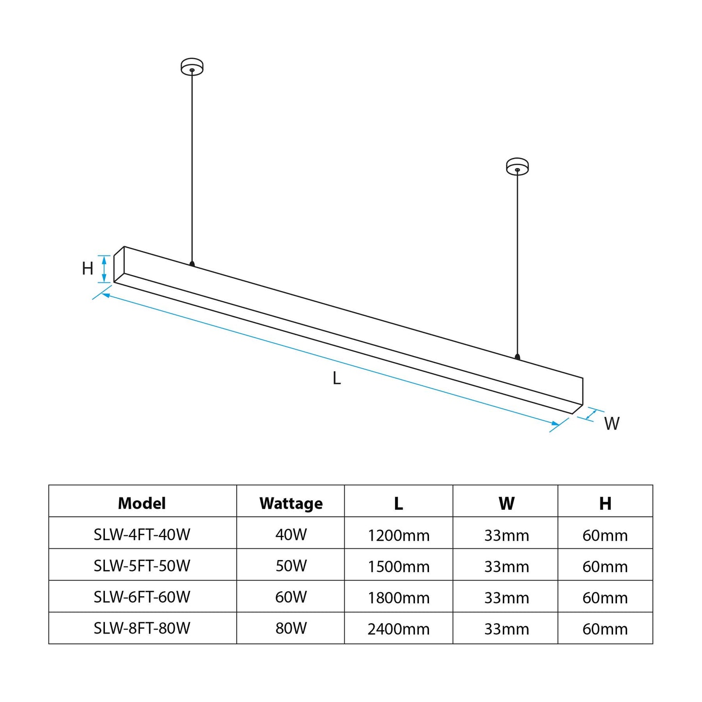  Modern White LED Ultra Slim Linear Ceiling Pendant Light