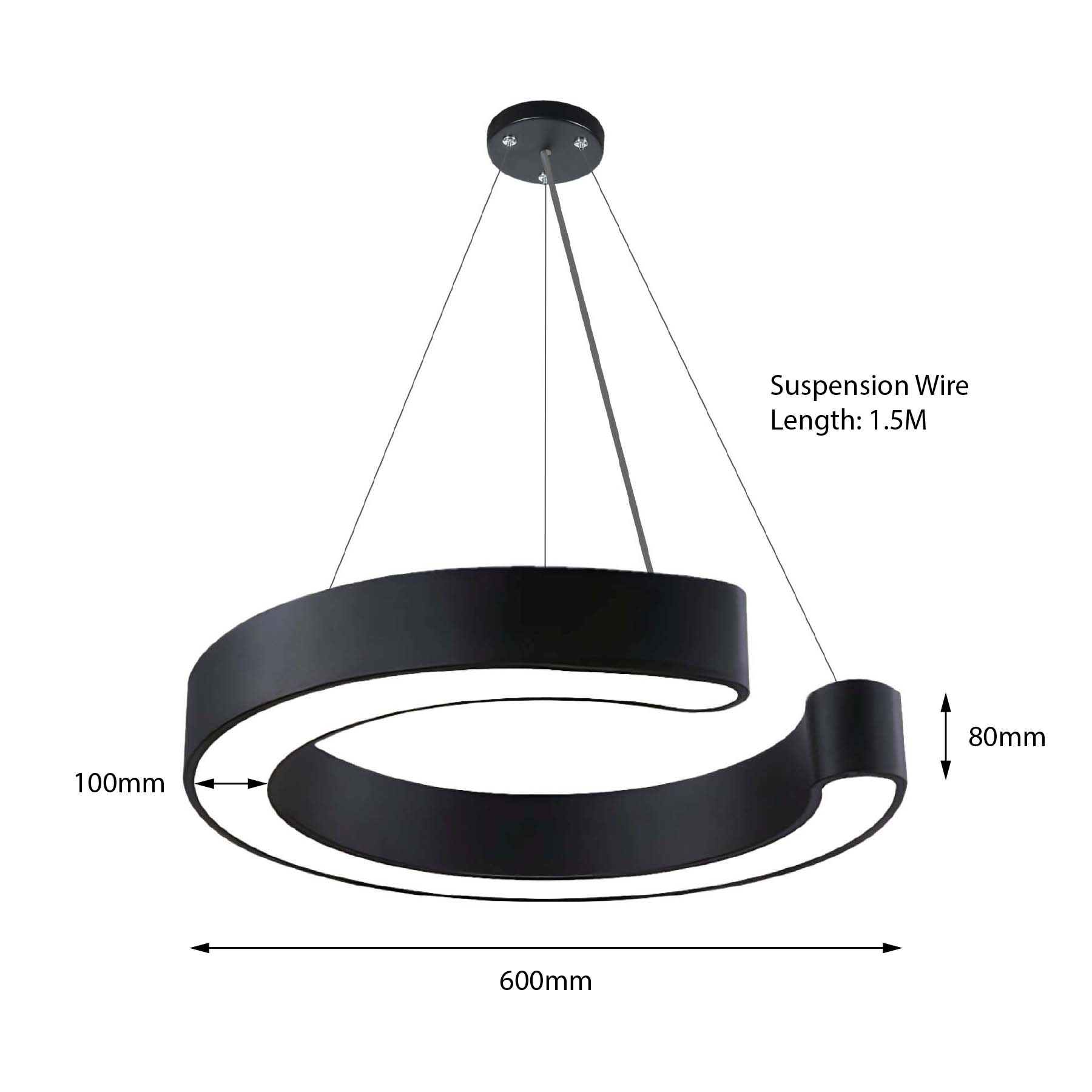  Black LED C Shape Pendant Light 3CCT