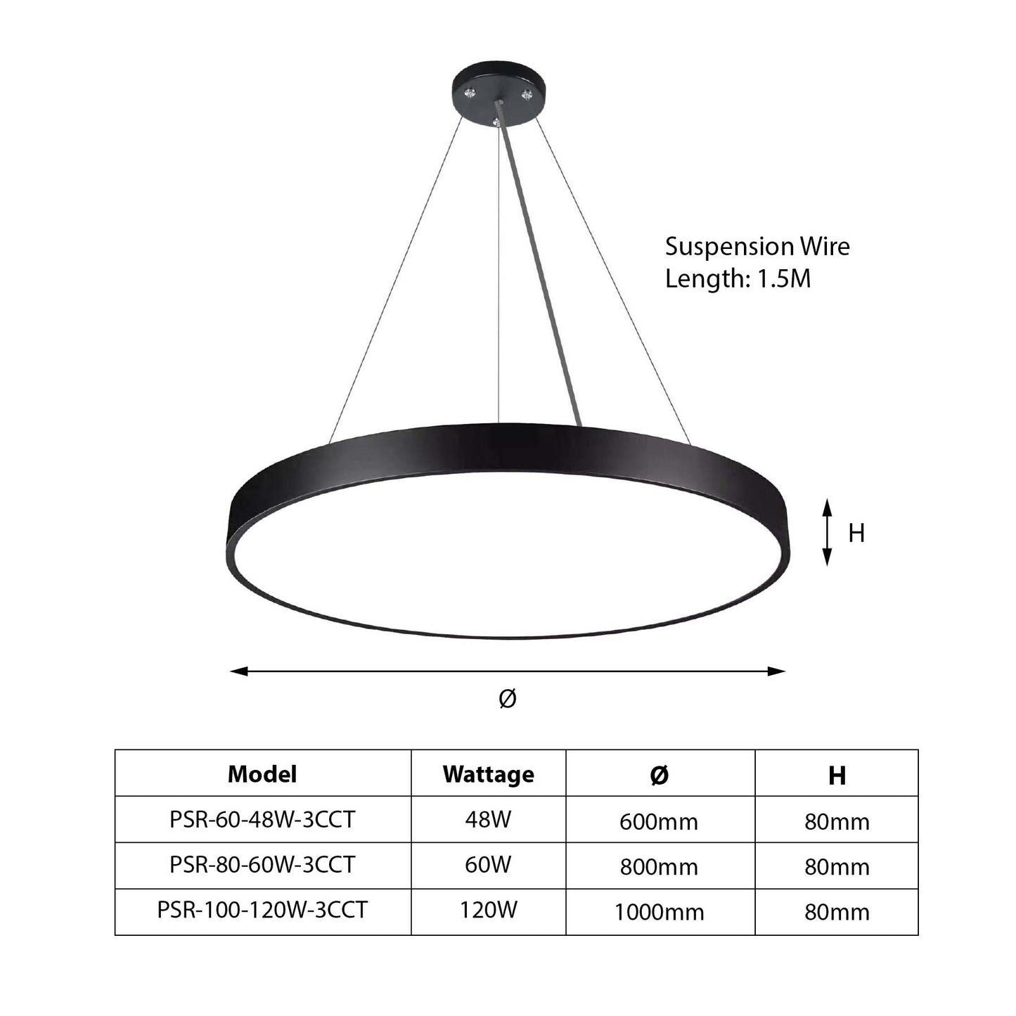  Black LED Circular Pendant Light 3CCT