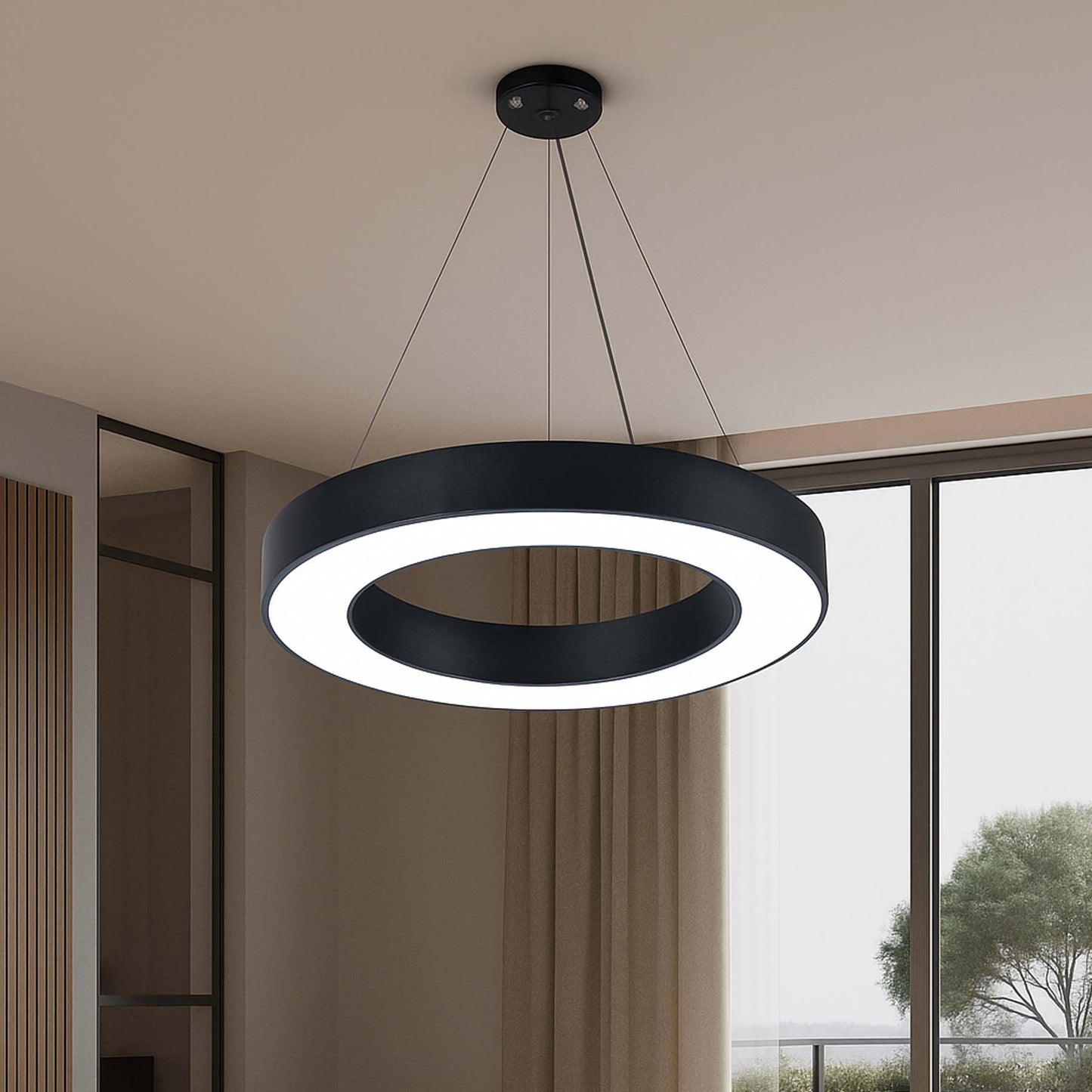  Black LED Halo Ring Pendant Light 3CCT
