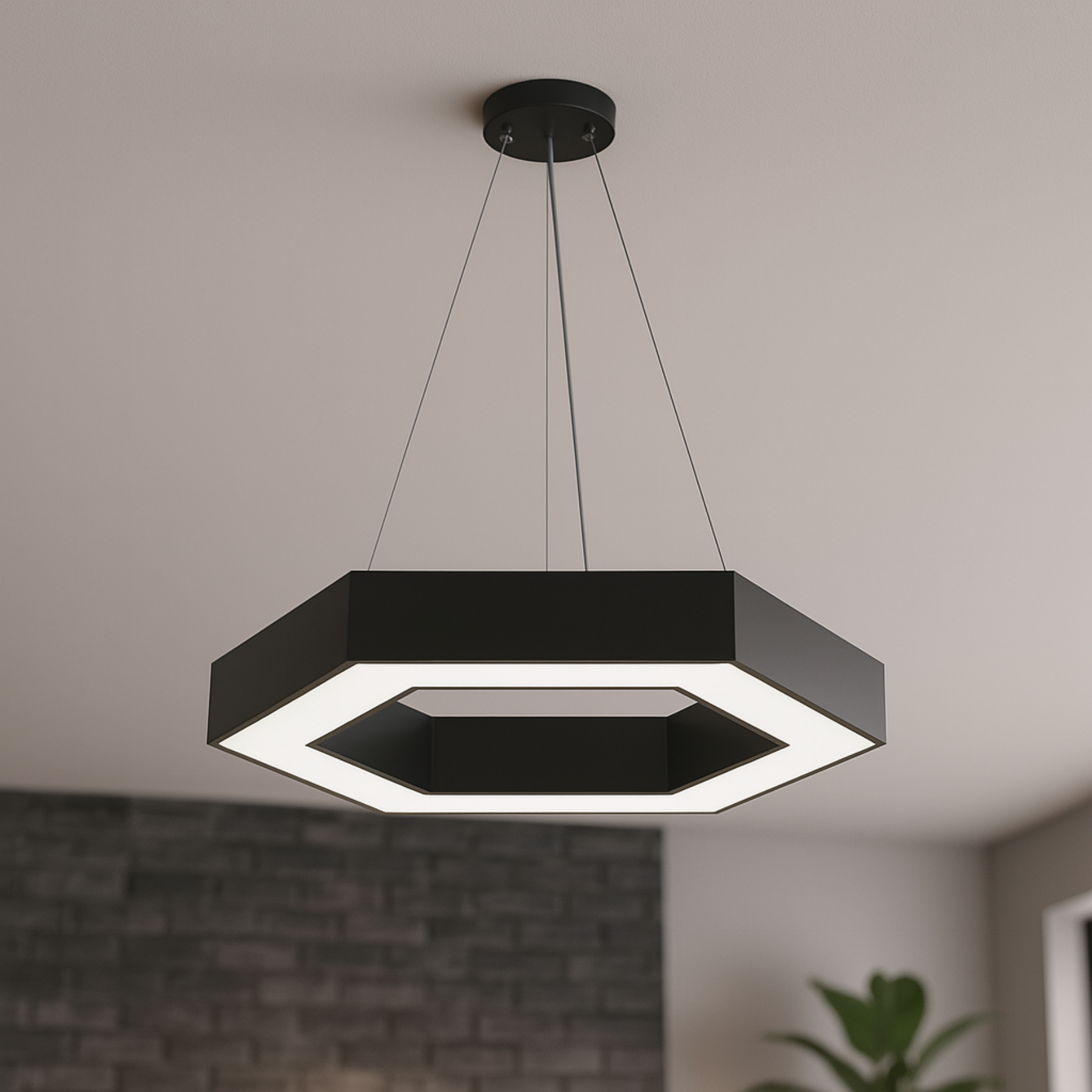  Black LED Hexagon Halo Pendant Light 3CCT