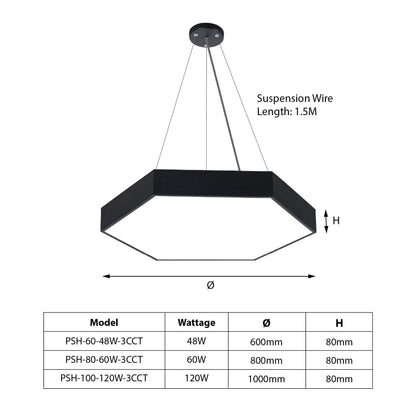  Black LED Hexagon Pendant Light 3CCT