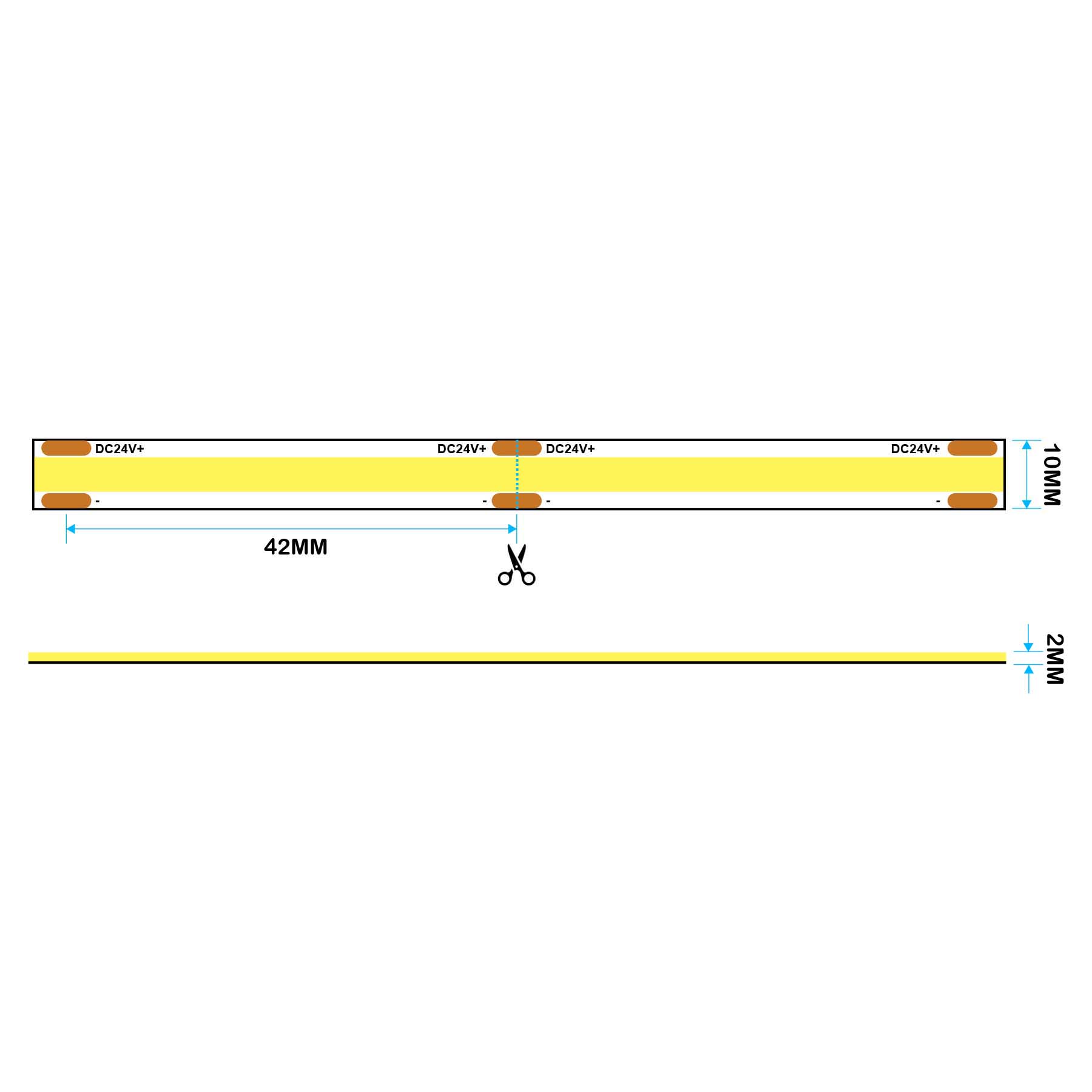  LED COB Strip Light, Seamless, 5M Reel, IP20, 24V, 10mm Wide