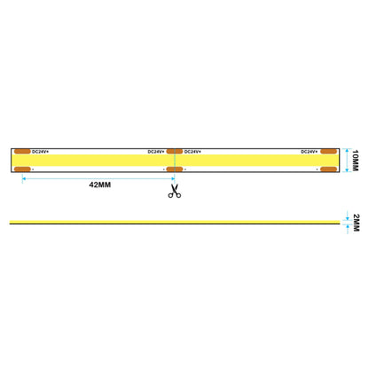 LED COB Strip Light, Seamless, 5M Reel, IP20, 24V, 10mm Wide