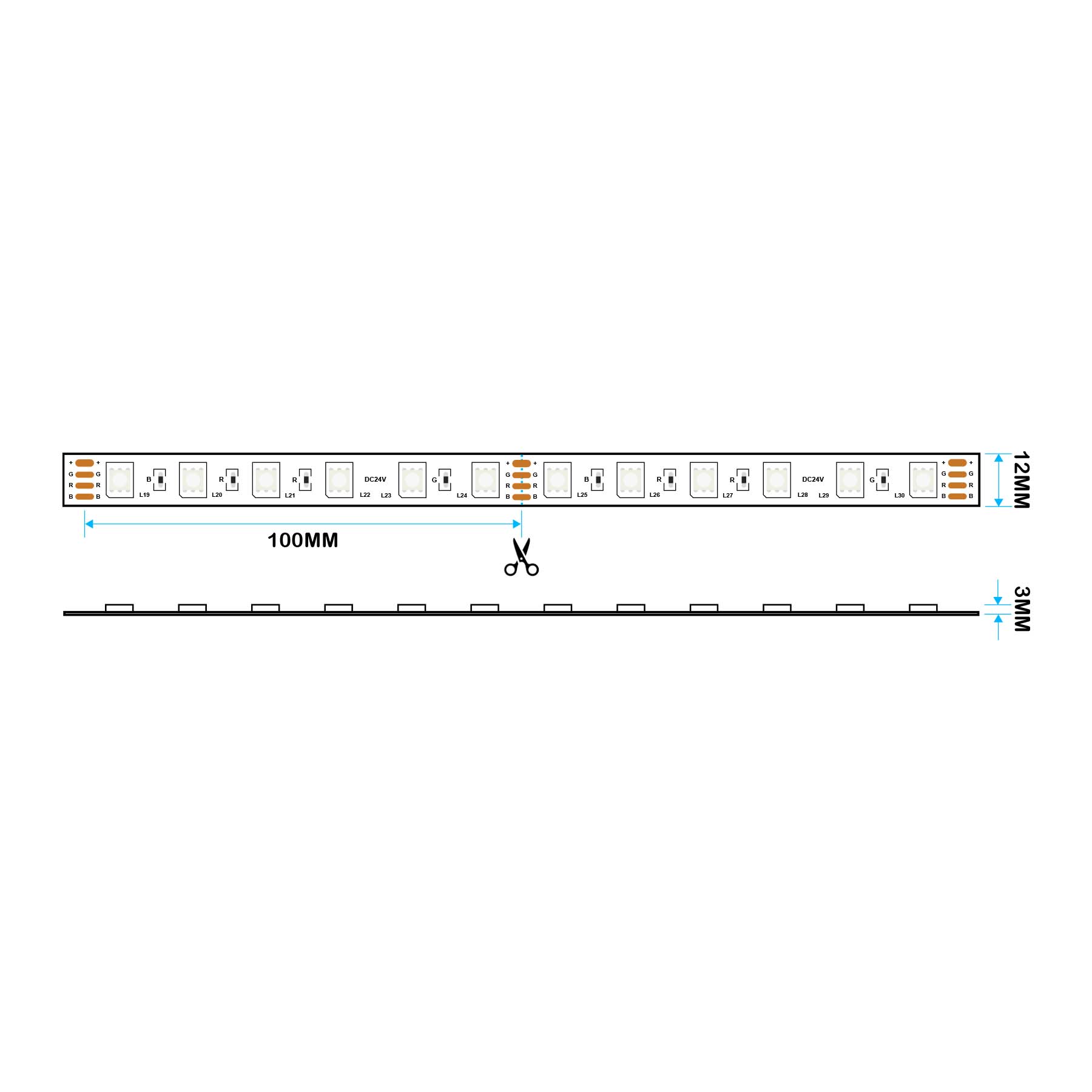  LED 5050 Strip Light, 20M Reel, IP20, 24V, 60 LEDs/M, RGB
