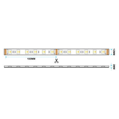  LED 5050 Strip Light, 5M Reel, IP44, 24V, 60 LEDs/M, RGB+CCT