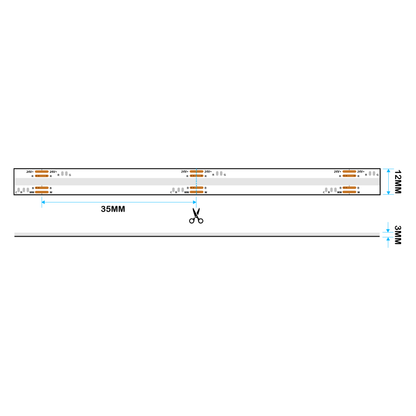  LED COB Strip Light, Seamless, 5M Reel, IP20, 24V, 12mm Wide, RGB+CCT